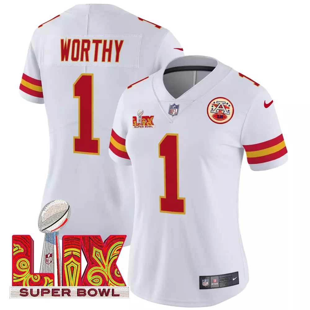 xavier worthy white mens kansas city chiefs super bowl lix patch vapor limited jersey all stitched