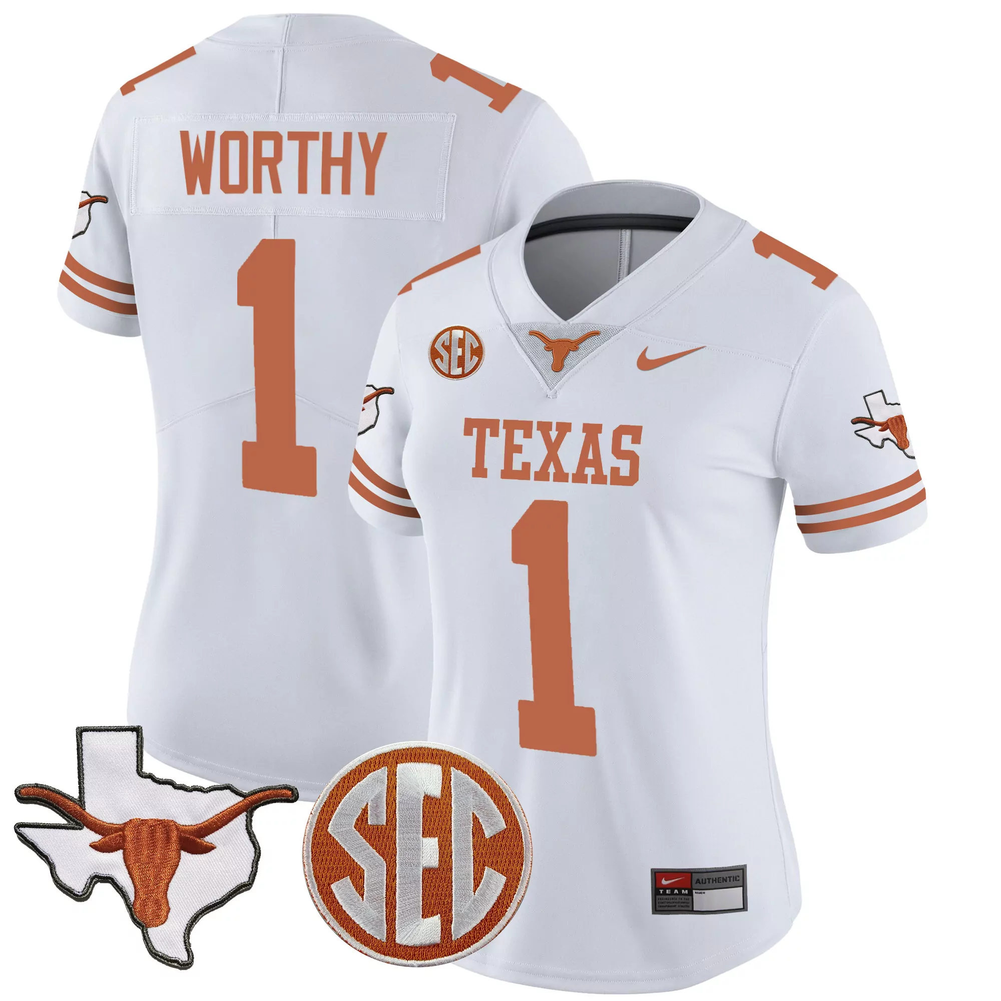 xavier worthy white womens texas longhorns state map sec patch vapor jersey v2 all stitched