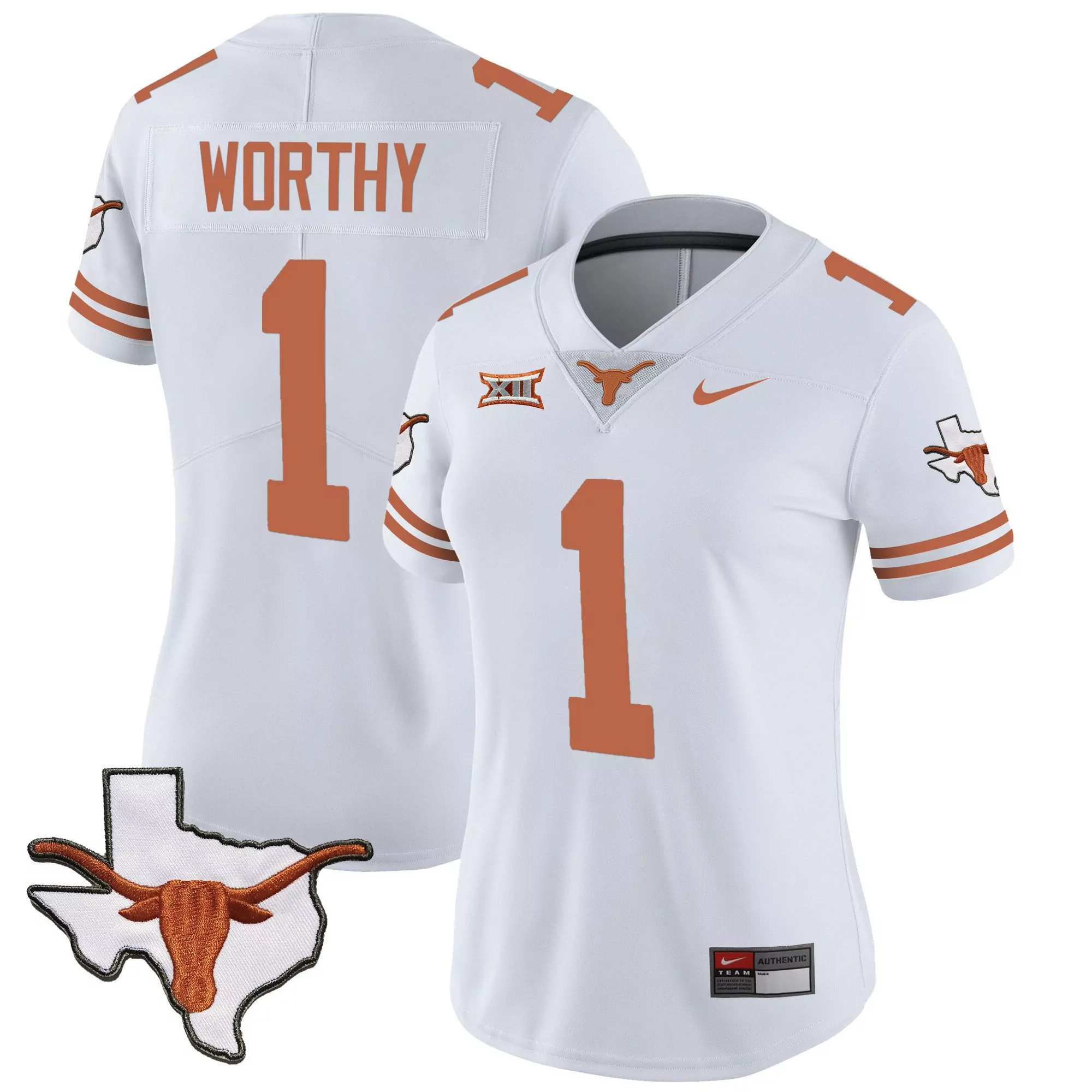 xavier worthy white womens texas longhorns state map sec patch vapor jersey v2 all stitched
