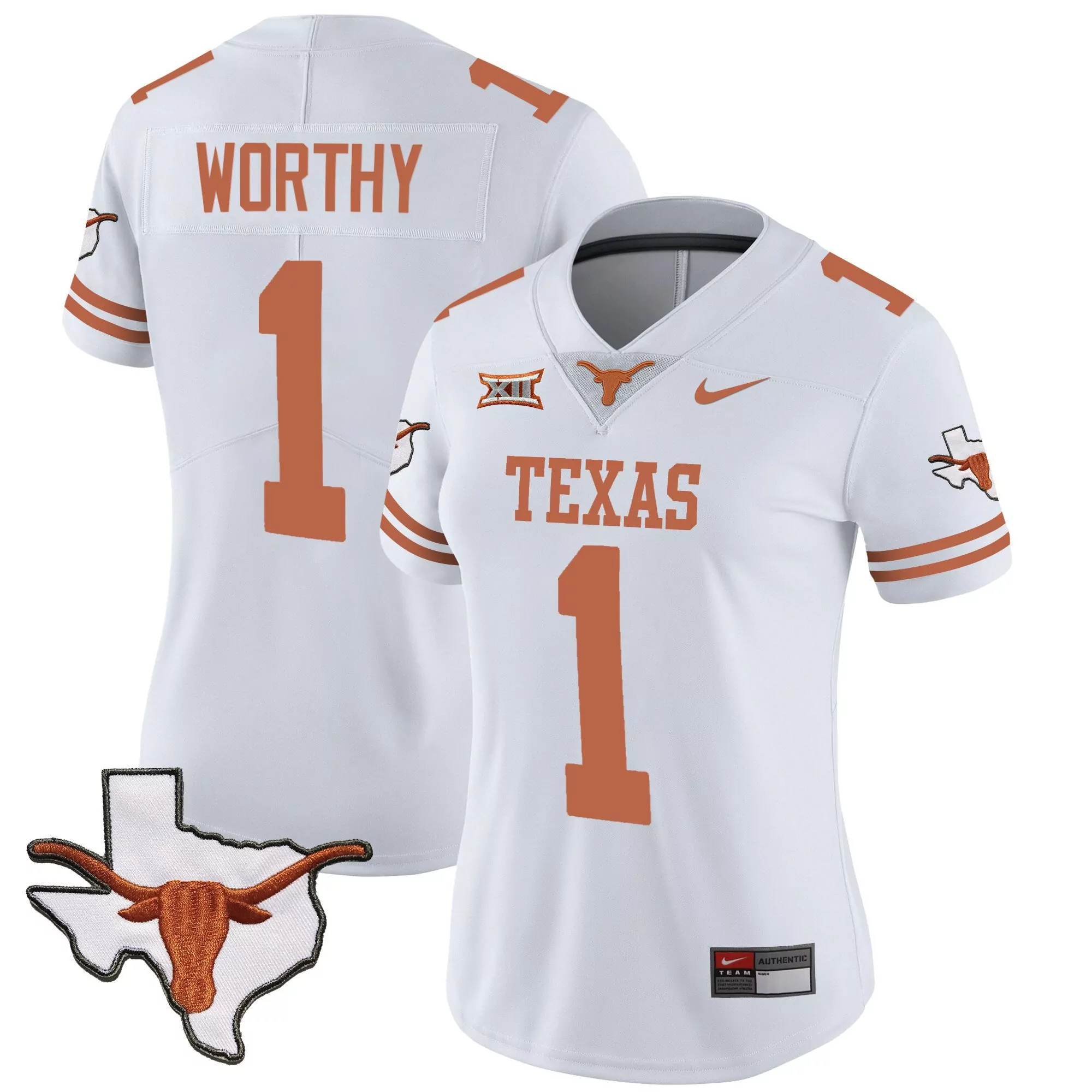 xavier worthy white womens texas longhorns state map sec patch vapor jersey v2 all stitched
