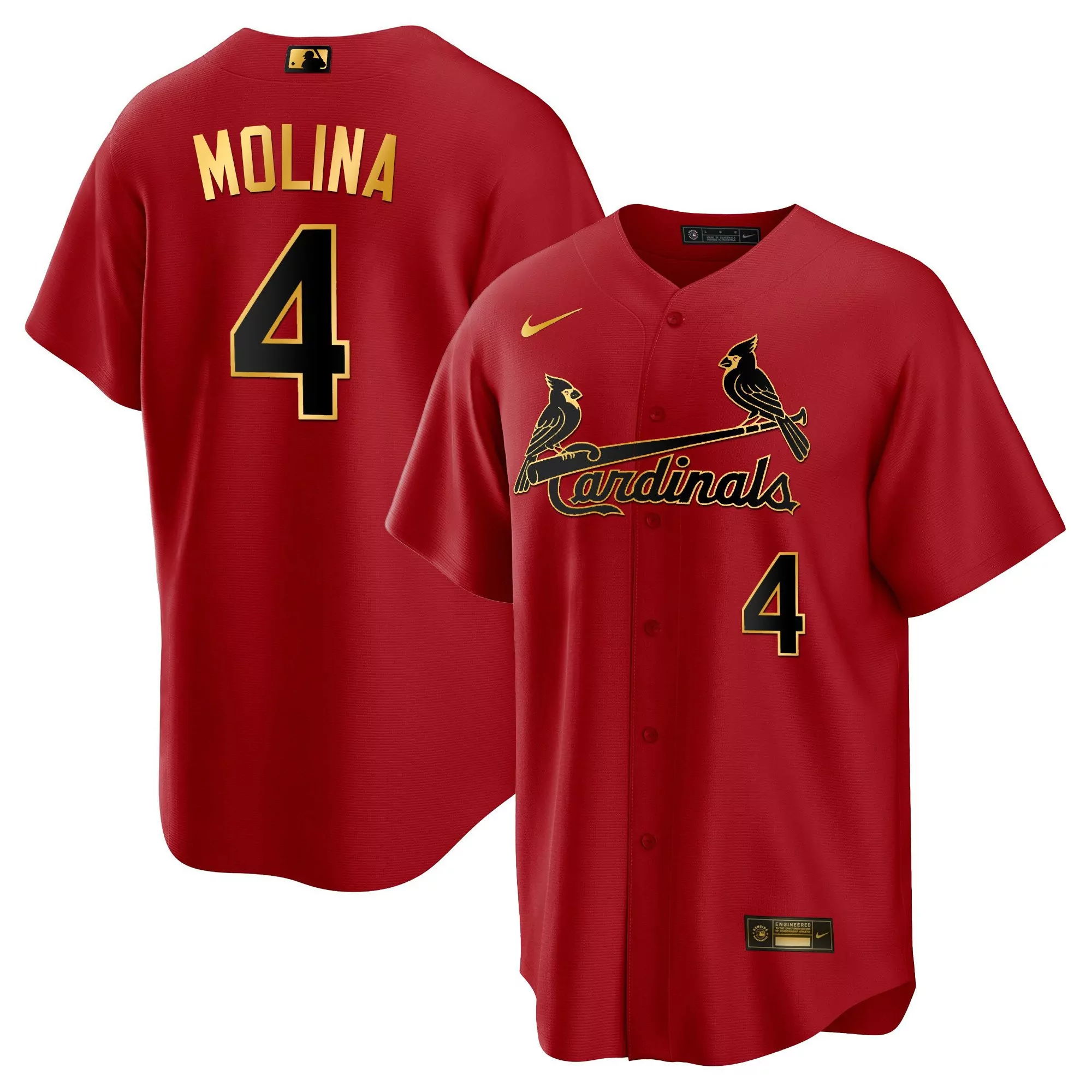 yadier molina black red mens st louis cardinals cool base gold trim jersey all stitched