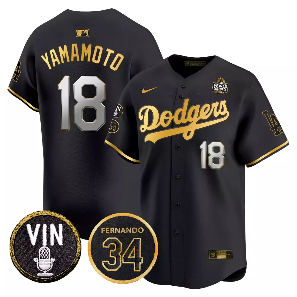 Yamamoto 2024 World Series Dodgers Black Gold Jersey | Limited Edition Vapor Premier | Fan Gear for Men, Women & Youth