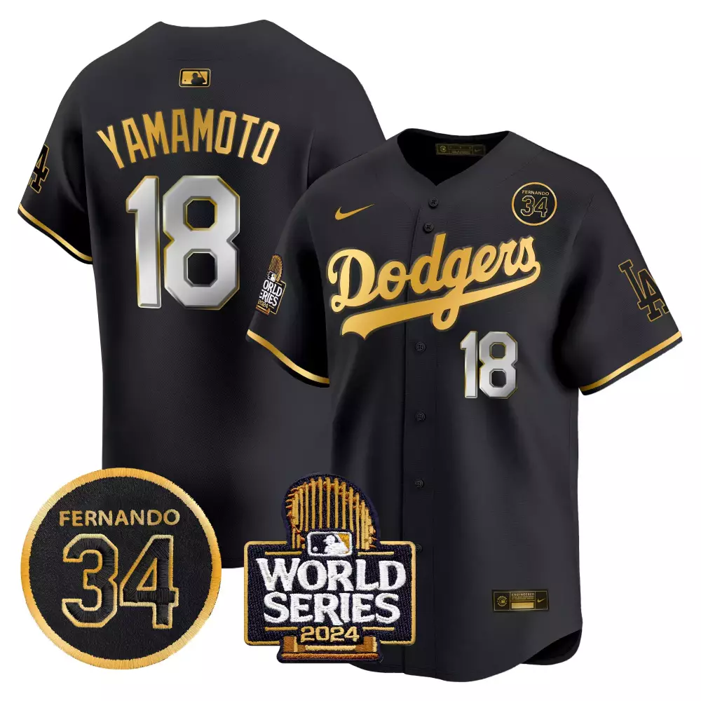 Yamamoto Fernando Memorial 2024 World Series Dodgers Black Gold Jersey | Limited Edition Vapor Premier | Fan Gear for Men, Women & Youth