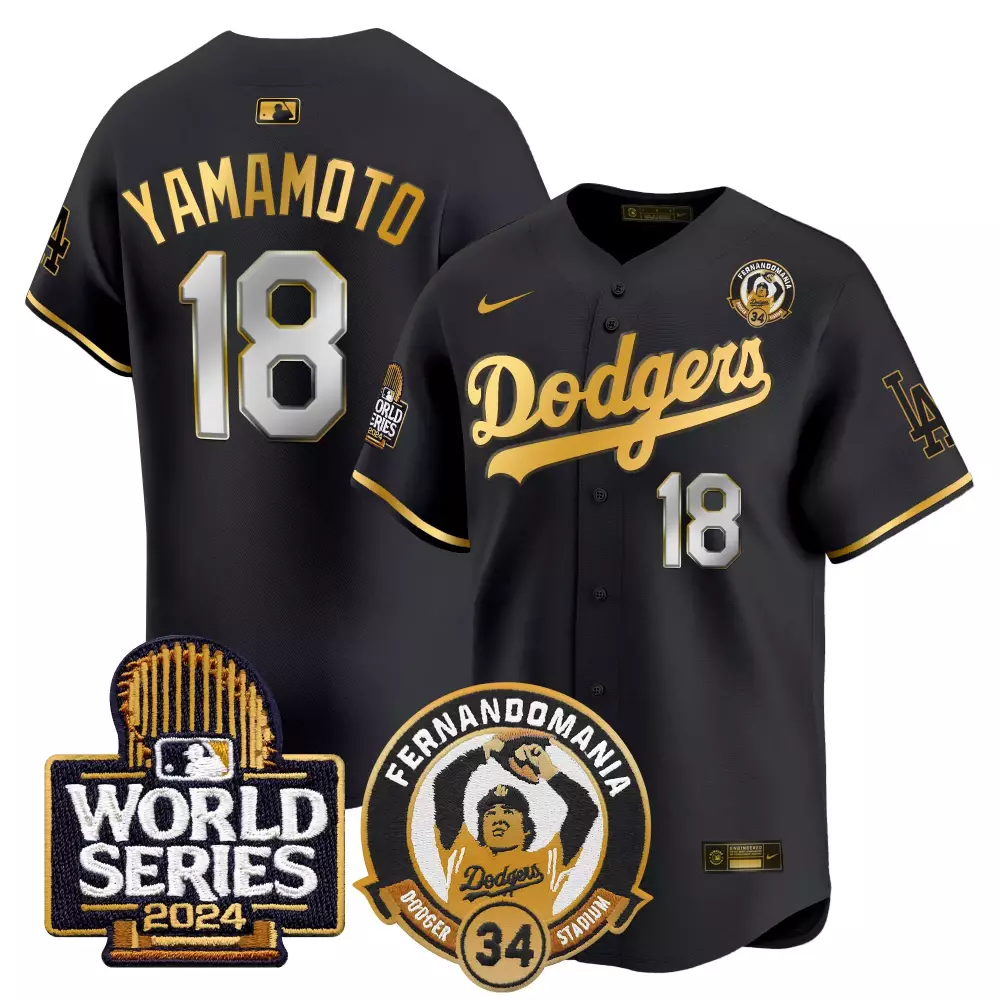 Yamamoto Fernando Memorial 2024 World Series Dodgers Black Gold Jersey | Limited Edition Vapor Premier | Fan Gear for Men, Women & Youth