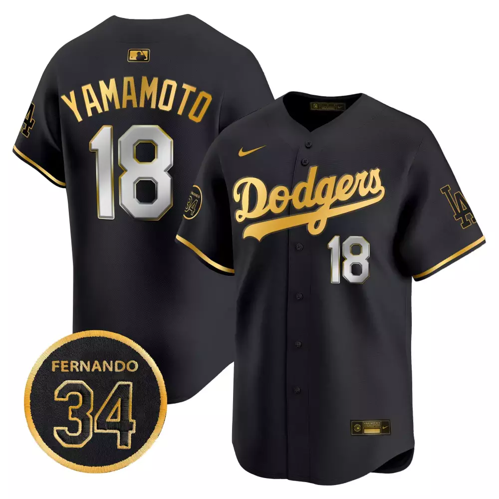 Yamamoto Fernando Valenzuela Memorial Patch Dodgers Black Gold Jersey | Limited Edition Vapor Premier | Fan Gear for Men, Women & Youth