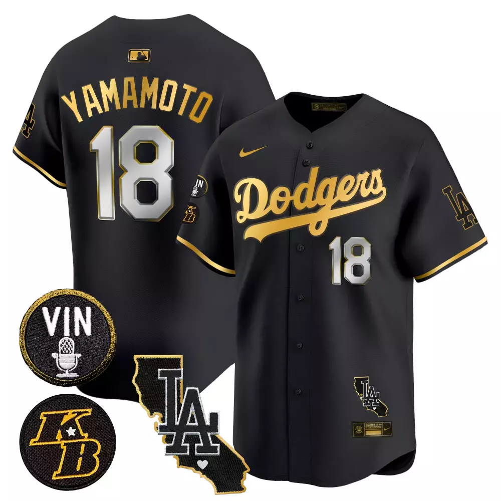 Yamamoto Dodgers Black Gold 2024 Limited Jersey | Kobe Patch | Premier Fan Gear for Men, Women & Youth
