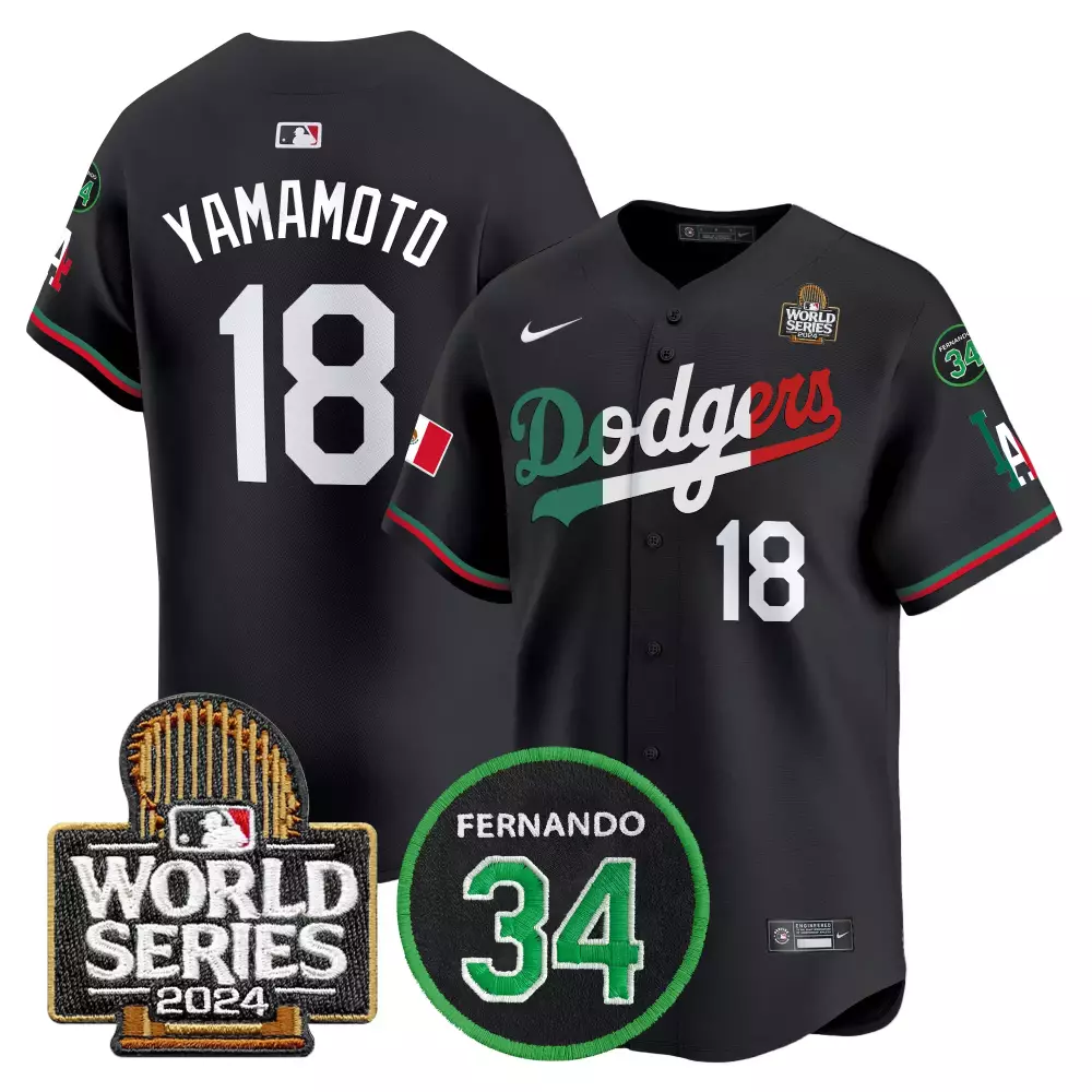 Yamamoto Black Mexico Dodgers Jersey | Fernando Memorial 2024 Patch | Limited Edition for Men