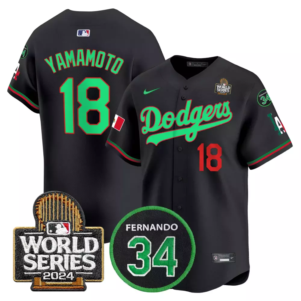 Yamamoto Black Mexico Dodgers Jersey | Fernando Memorial 2024 Patch | Limited Edition for Men