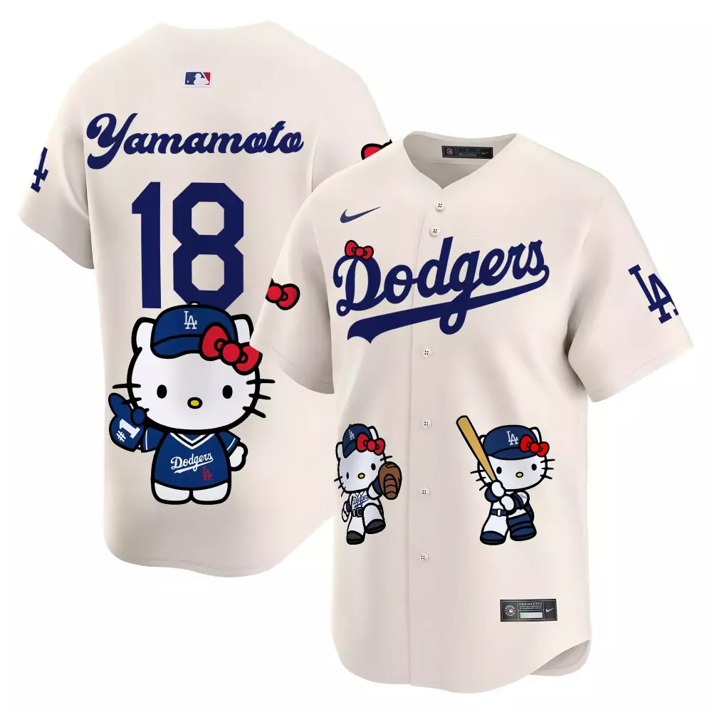 Yamamoto 2024 Dodgers Hello Kitty Limited Edition Jersey | Cream Unisex Vapor Premier | Printed Fan Gear for Men, Women & Youth