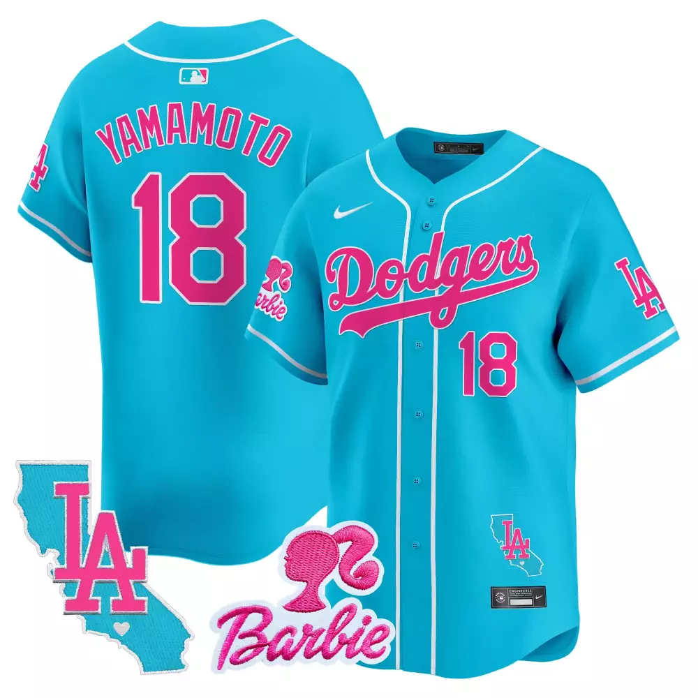Yamamoto Dodgers Barbie Patch Light Blue Vapor Premier Limited Jersey | All Stitched Fan Gear | For Men, Women & Youth