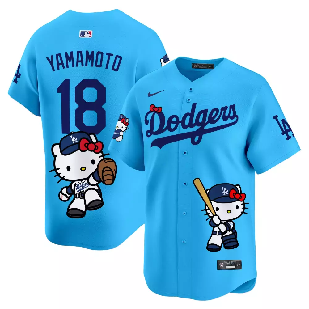 Yamamoto Dodgers Hello Kitty Light Blue Jersey | Limited Edition Vapor Premier for Men, Women & Youth | Perfect Fan Gear