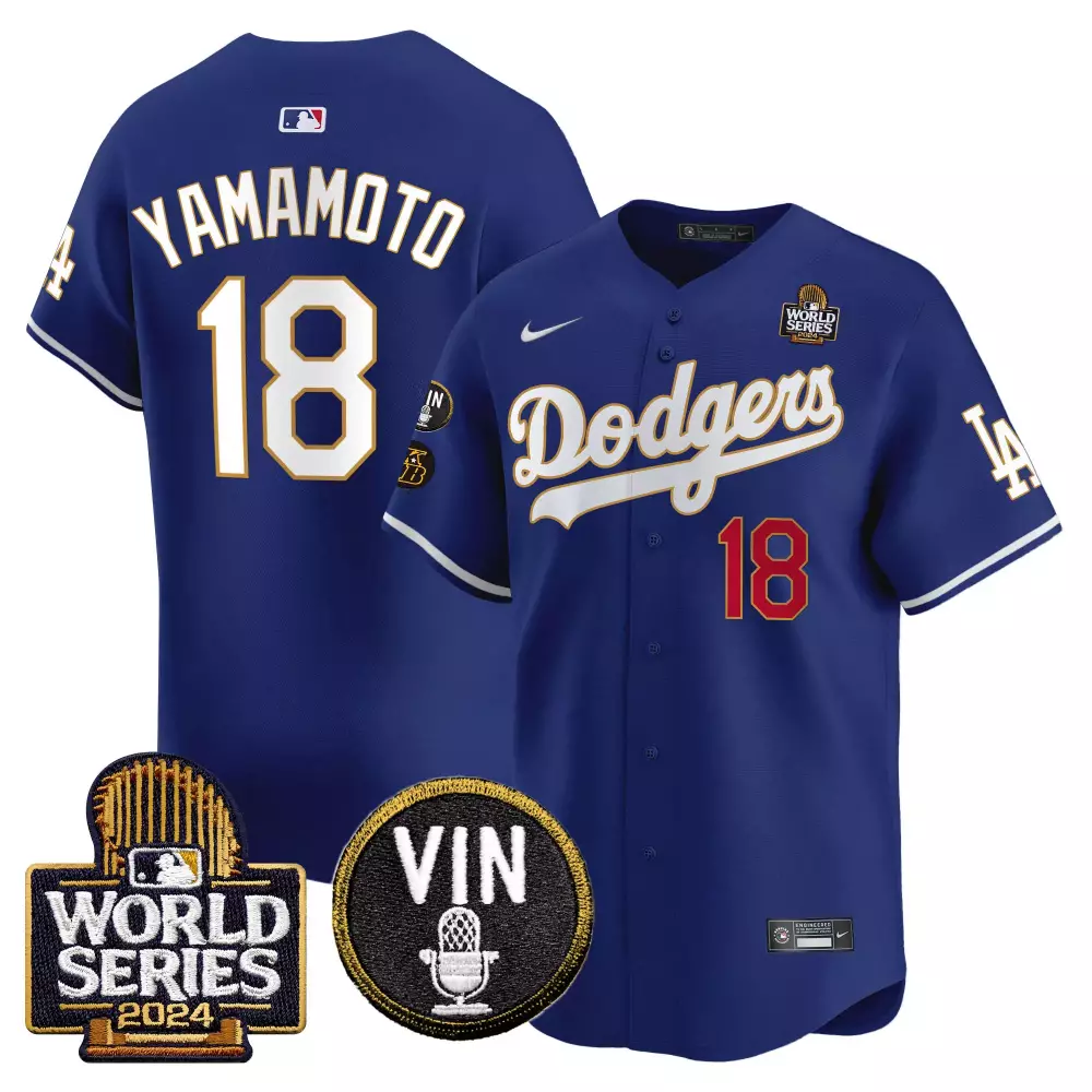 Yamamoto Royal Men's Dodgers 2024 World Series Gold Trim Jersey | Vapor Premier Limited Edition | Fan Gear for Men, Women & Youth