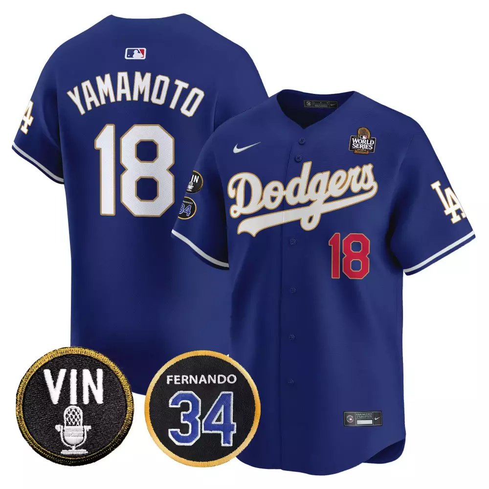 Yamamoto Royal Men's Dodgers 2024 World Series Gold Trim Jersey | Vapor Premier Limited Edition | Fan Gear for Men, Women & Youth