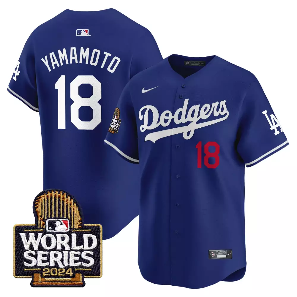 Yamamoto Royal Men's Dodgers 2024 World Series Gold Trim Jersey | Vapor Premier Limited Edition | Fan Gear for Men, Women & Youth