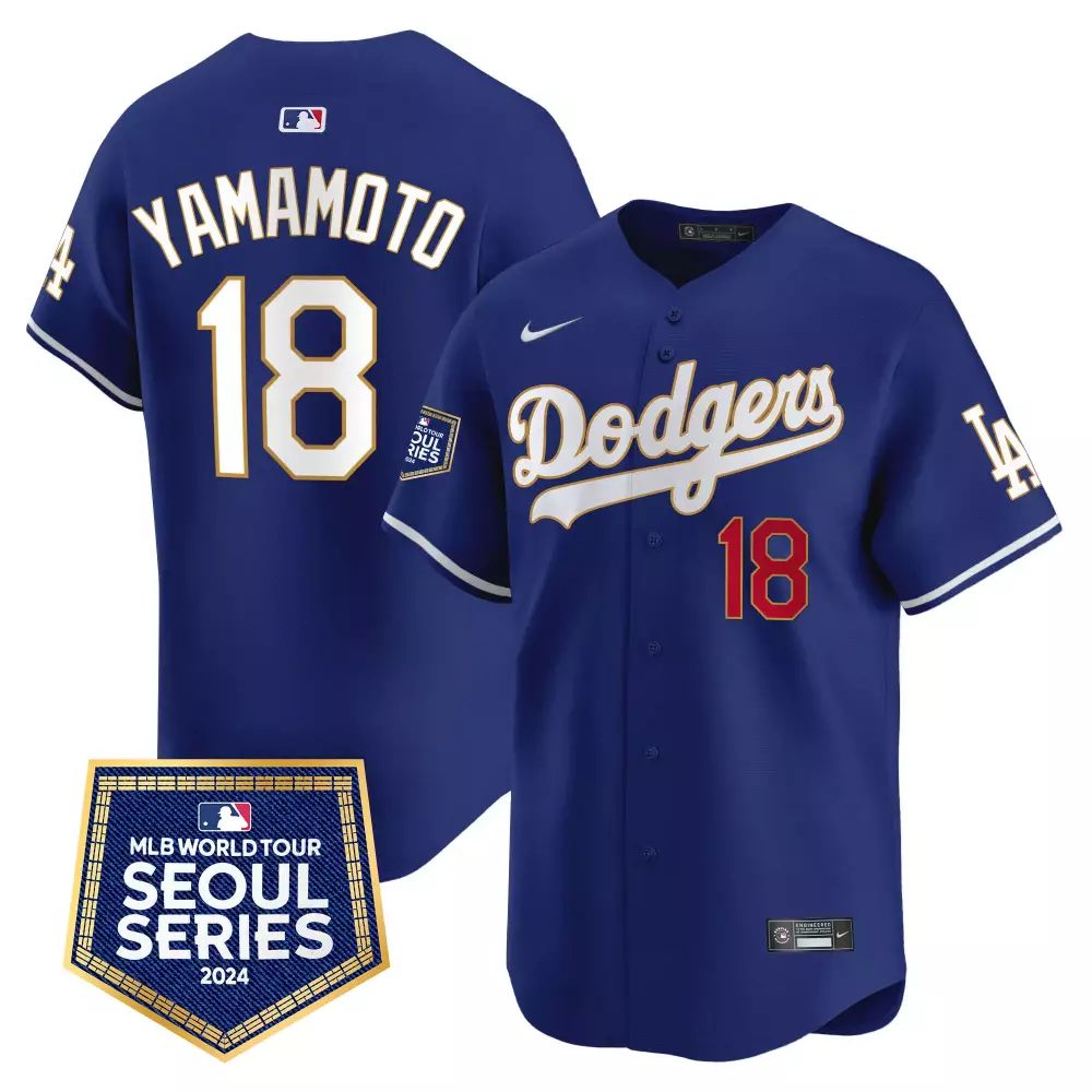 Yamamoto Royal Men's Dodgers 2024 World Series Gold Trim Jersey | Vapor Premier Limited Edition | Fan Gear for Men, Women & Youth