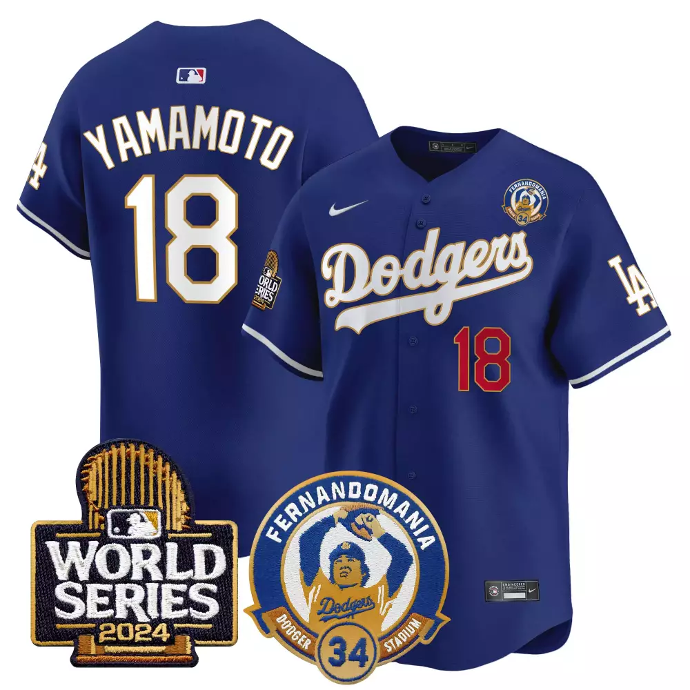 Yamamoto Royal Men's Dodgers 2024 Fernando Valenzuela Jersey | World Series Patch Vapor Premier Limited Edition | Fan Gear for Men, Women & Youth