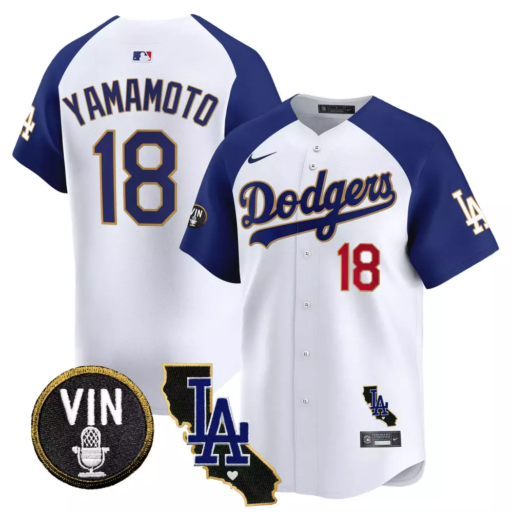 Yamamoto Dodgers 2024 Vin California Patch Gold Trim Jersey | Vapor Premier Limited Edition | Fan Gear for Men, Women & Youth