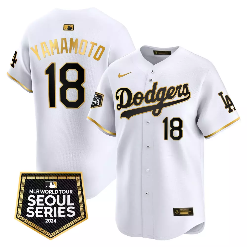 Yamamoto 2024 World Tour Seoul Series Patch Vapor Premier Jersey | White Gold Los Angeles Dodgers Men's Jersey | Limited Edition Fan Gear | For Men, Women & Youth