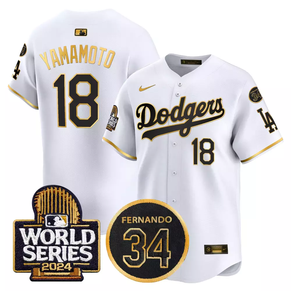 Yamamoto 2024 Fernando Memorial World Series Patch Vapor Premier Jersey | White Gold Los Angeles Dodgers Men's Jersey | Limited Edition Fan Gear | For Men, Women & Youth