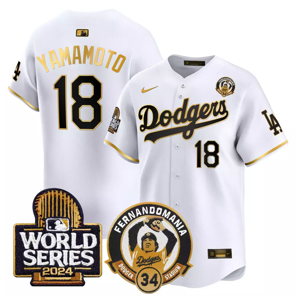 Yamamoto 2024 Fernando Valenzuela World Series Patch Vapor Premier Jersey V3 | White Gold Los Angeles Dodgers Men's Jersey | Limited Edition Fan Gear | For Men, Women & Youth