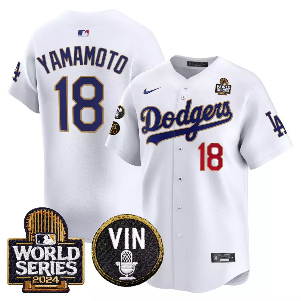 Yamamoto Dodgers 2024 World Series Gold Trim Jersey V2 | Vapor Premier Limited Edition | Fan Gear for Men, Women & Youth