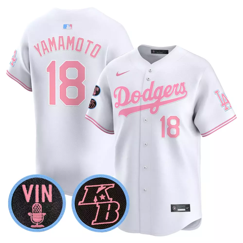 Yamamoto Dodgers Vin ITFDB Patch Bubblegum Pink Jersey | Stitched Vapor Premier Limited Edition | Fan Gear for Men, Women & Youth
