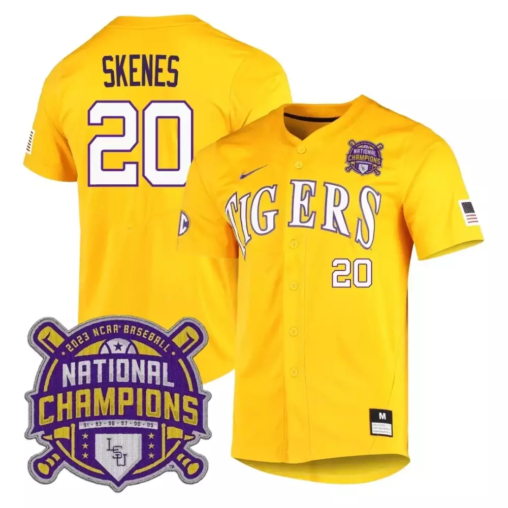 yellow men tommy white lsu tigers college world series national champions jersey all stitched