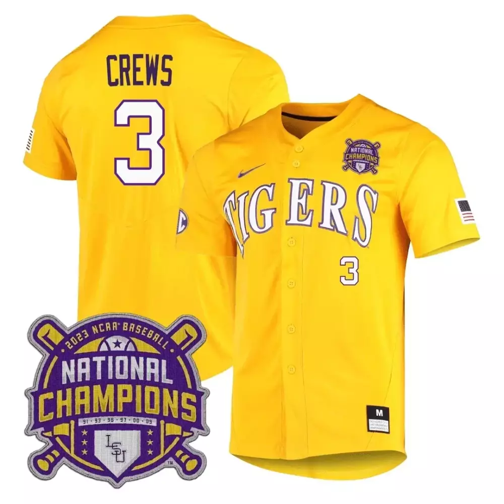 yellow men tommy white lsu tigers college world series national champions jersey all stitched