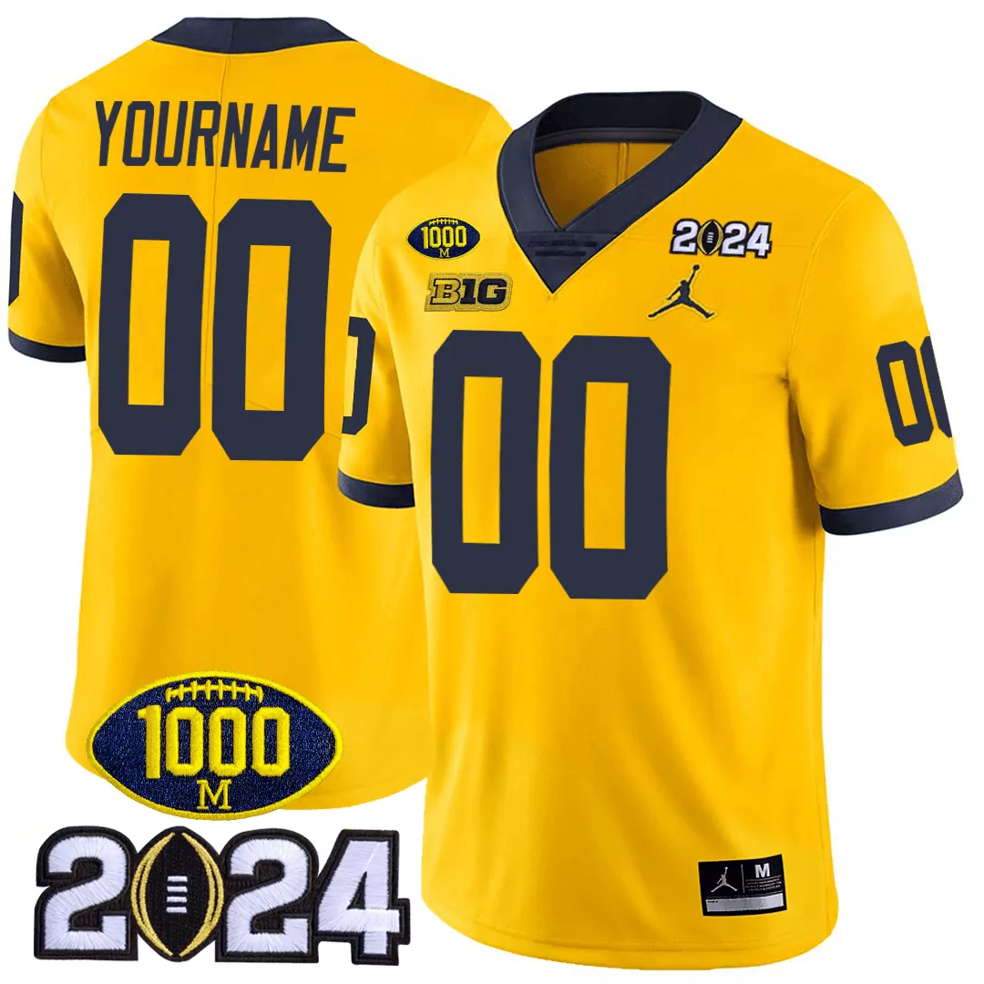 yellow youth michigan wolverines 1000 wins 2024 college bowl patch vapor limited custom jersey all stitched