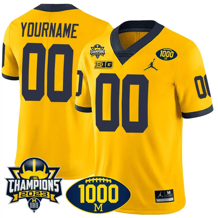 yellow youth michigan wolverines 1000 wins 2024 college bowl patch vapor limited custom jersey all stitched