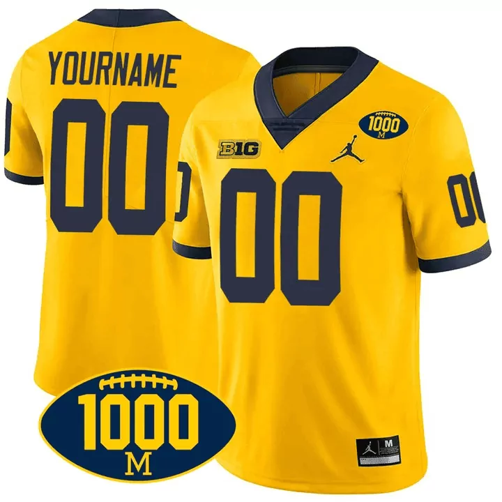 yellow youth michigan wolverines 1000 wins 2024 college bowl patch vapor limited custom jersey all stitched
