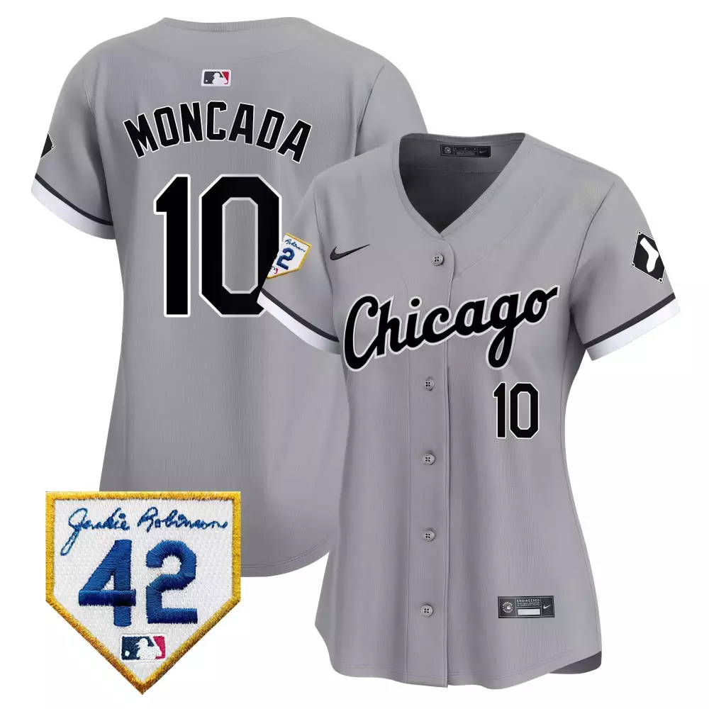 Yoan Moncada Chicago White Sox Women's Gray 2024 Jackie Robinson Patch Vapor Premier Limited Jersey | All Stitched Fan Gear | For Women, Men & Youth