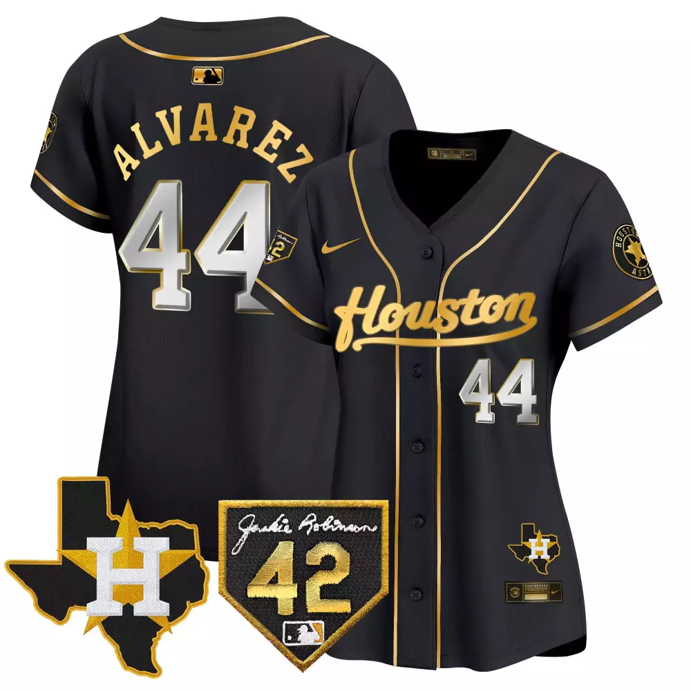 Yordan Alvarez Houston Astros 2024 Jackie Robinson Patch Black Gold Jersey | Limited Edition Stitched Fan Gear | For Women | For Men, Women & Youth