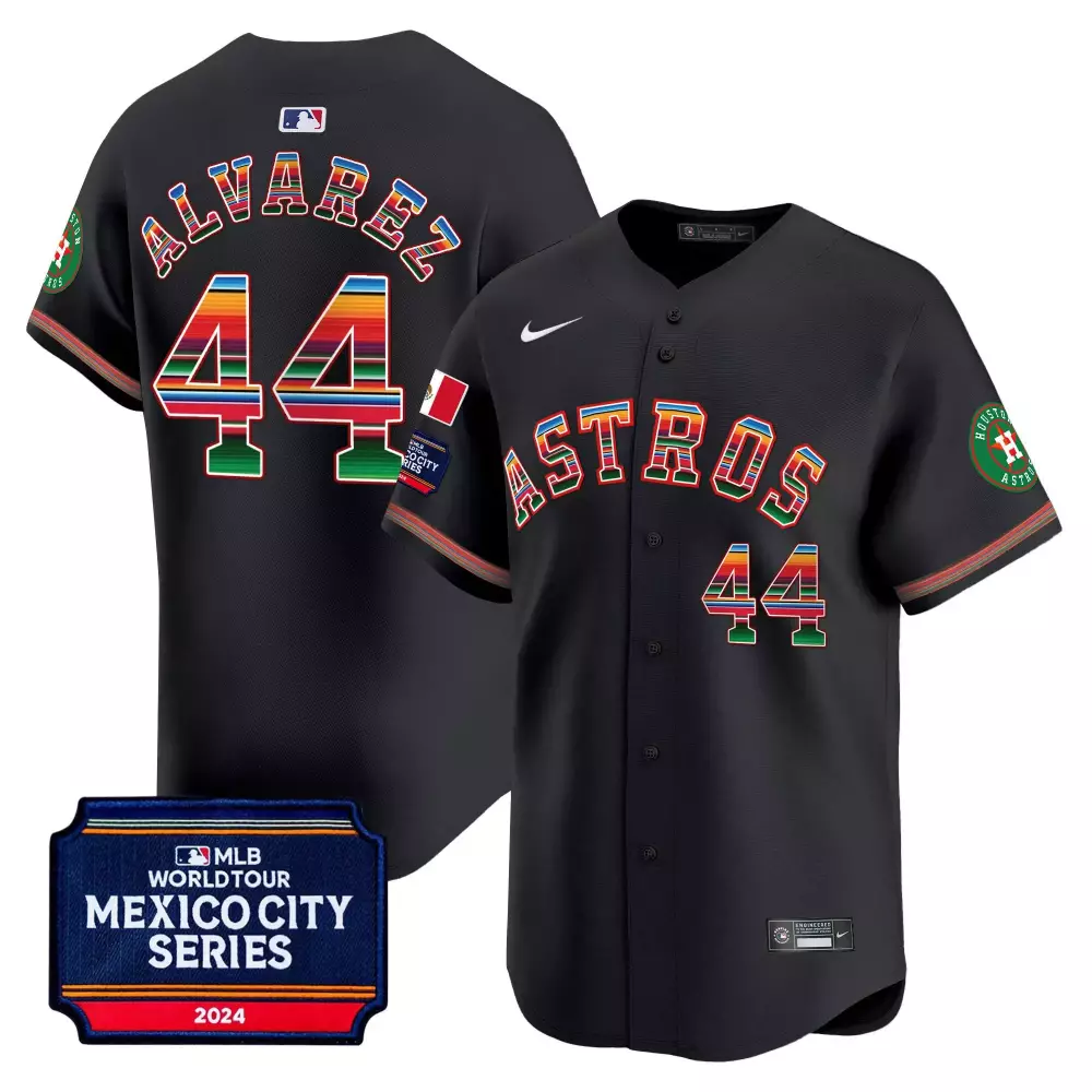 Yordan Alvarez Houston Astros 2024 Mexico City Series Patch Black Jersey | Limited Edition Stitched Fan Gear | For Men, Women & Youth