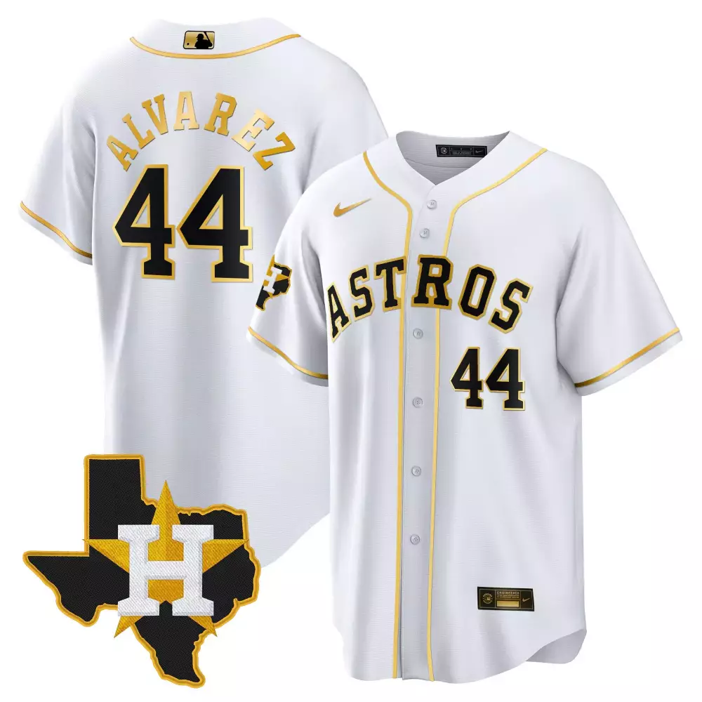 Yordan Alvarez Houston Astros 2024 Gold Jersey with Texas Patch | Cool White Design | For Men, Women & Youth