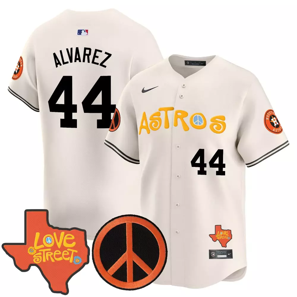 Yordan Alvarez Houston Astros Cream Love Street Peace Sign Patch Jersey | Stitched Vapor Premier Limited Edition | Fan Gear for Men, Women & Youth