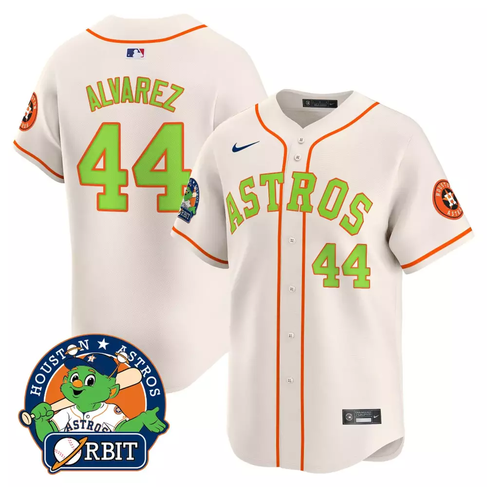Yordan Alvarez Cream Youth's Houston Astros Orbit Patch Vapor Premier Jersey V2 | Limited Edition Stitched Fan Gear | For Men, Women & Youth