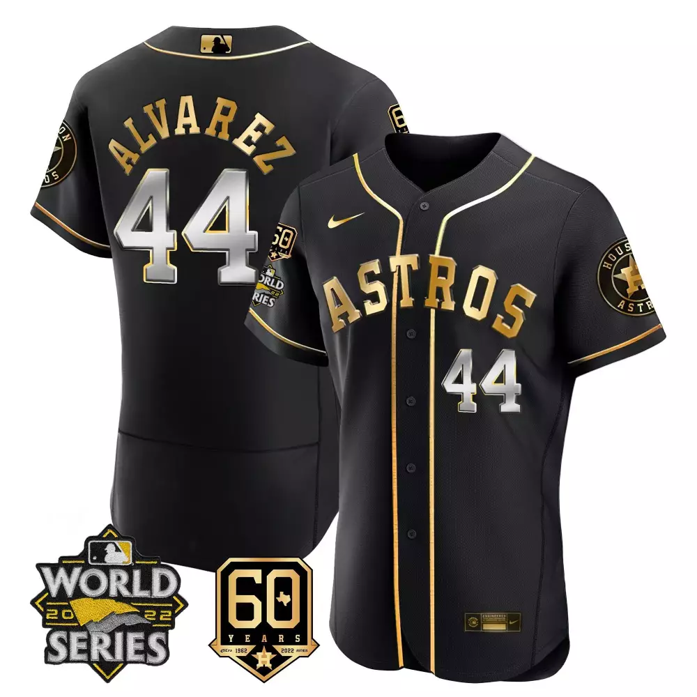 Yordan Alvarez Houston Astros 2022 World Series 60th Patch Flex Black Jersey | Stitched Limited Edition | For Men, Women & Youth