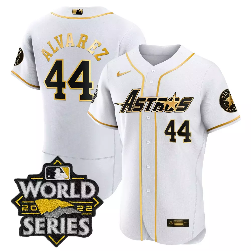 Yordan Alvarez Houston Astros World Series Throwback Patch Gold Jersey | Flex White Style | Stitched Fan Gear | For Men, Women & Youth