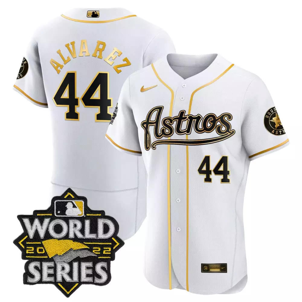Yordan Alvarez Houston Astros World Series Throwback Patch Gold Jersey V2 | Flex White Style | Stitched Fan Gear | For Men, Women & Youth
