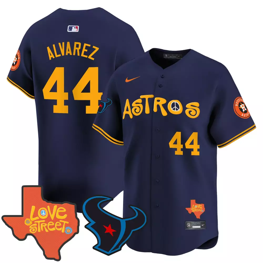 yordan alvarez navy mens houston astros love street texans patch vapor premier limited jersey all stitched