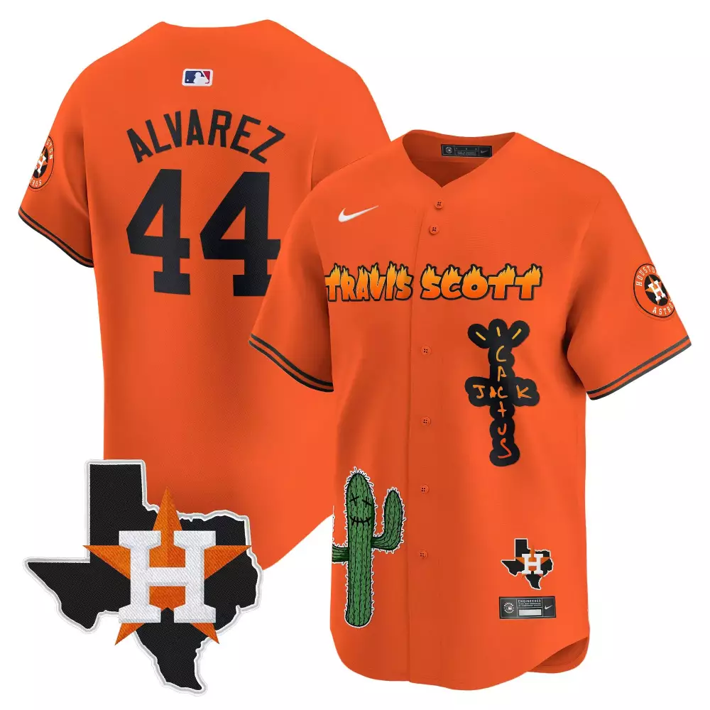 Yordan Alvarez Houston Astros 2025 Cactus Jack Patch Vapor Premier Jersey | Orange Stitched Limited Edition | Fan Gear for Men, Women & Youth