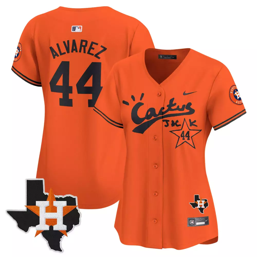 Yordan Alvarez Houston Astros Cactus Jack Patch Orange Women's Jersey V7 | Limited Edition Stitched Fan Gear | For Women