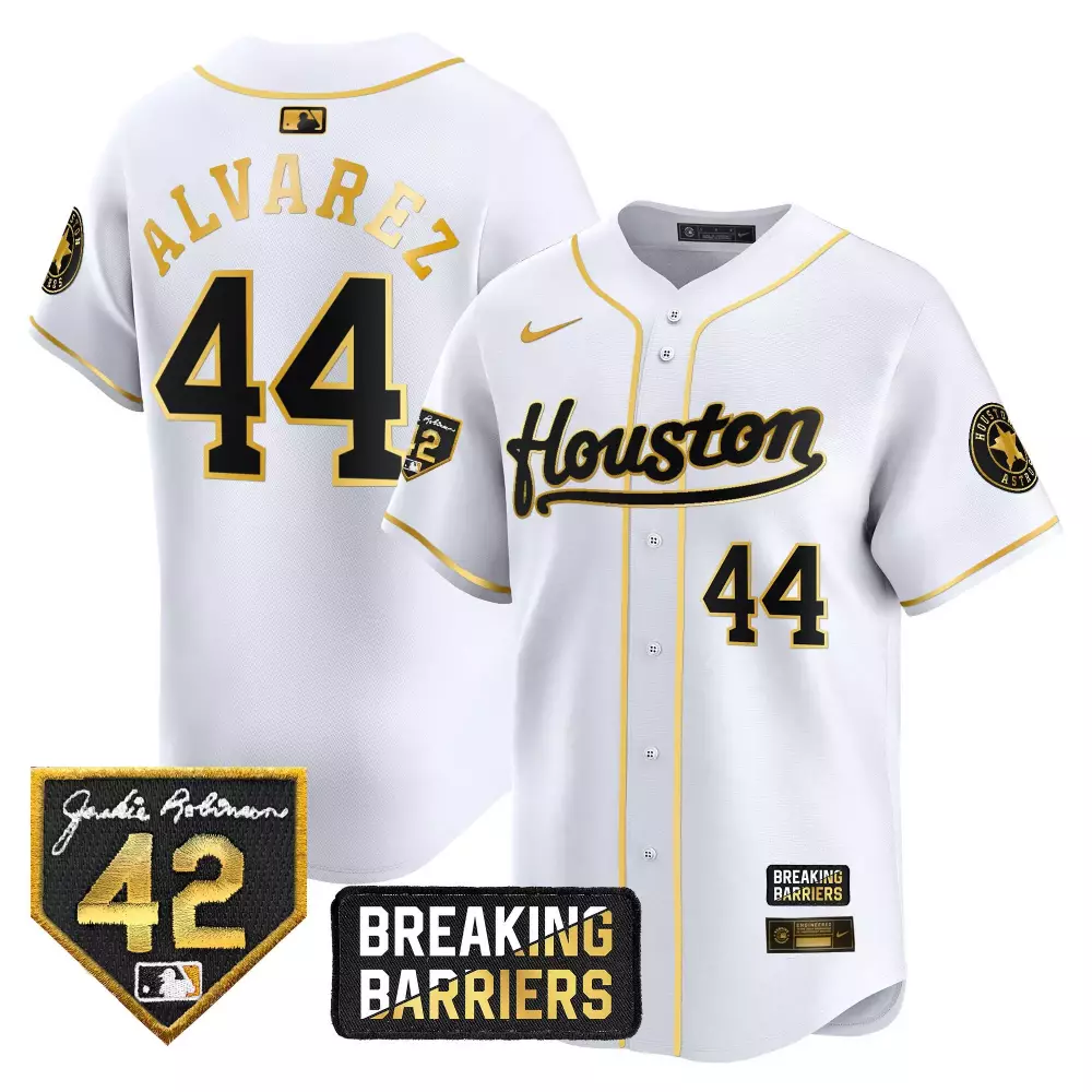 Yordan Alvarez Houston Astros 2023 Jackie Robinson Limited Edition Jersey | White Gold Vapor Premier | Fan Gear for Men, Women & Youth