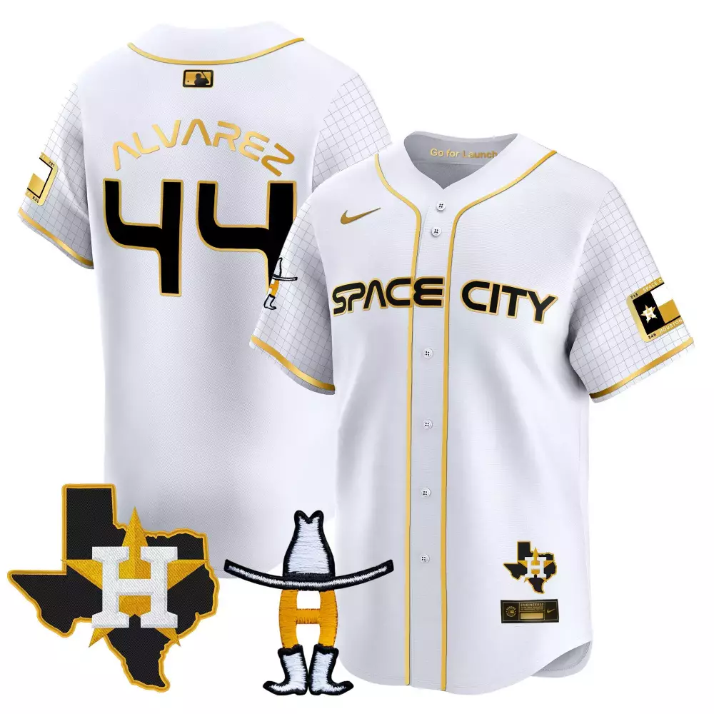 yordan alvarez white gold mens houston astros space city houston rodeo patch vapor premier limited jersey all stitched