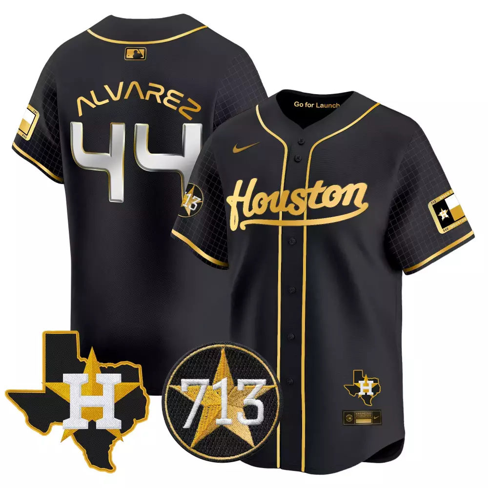 Yordan Alvarez Black Gold Astros Space City 713 Jersey | Limited Edition Vapor Premier | Fan Gear for Men, Women & Youth
