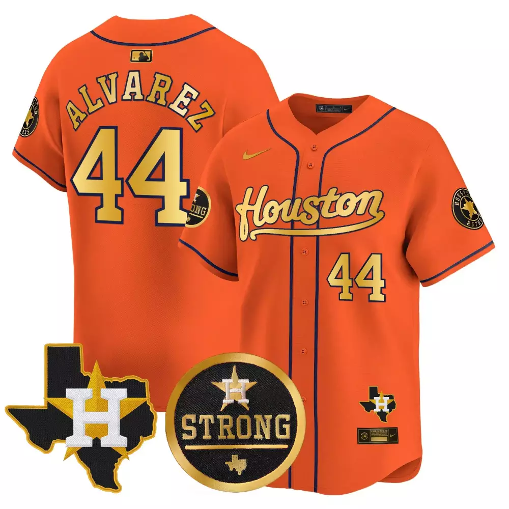 yordan lvarez orange gold mens houston astros houston strong patch vapor premier limited jersey all stitched