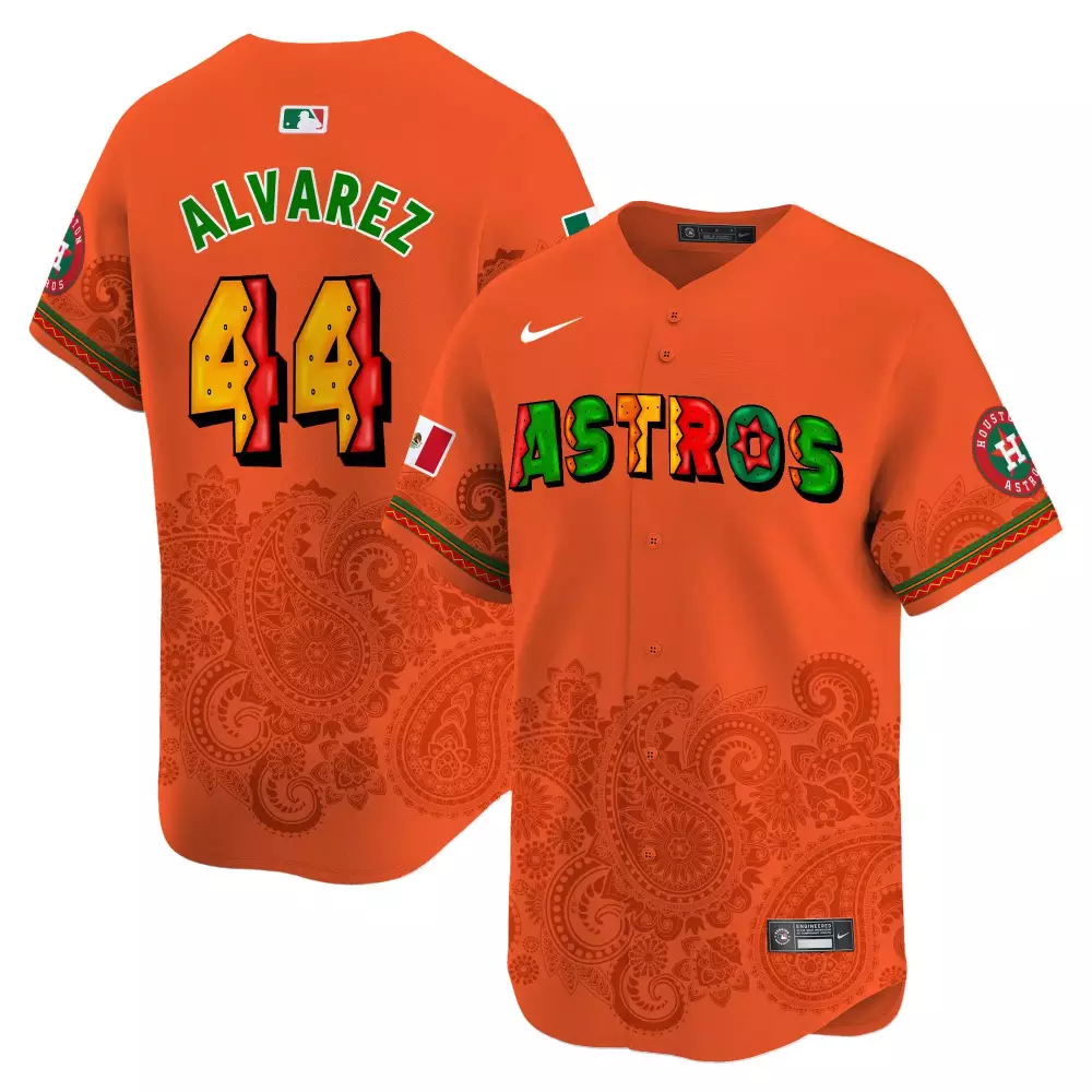 Yordan Alvarez Houston Astros Paisley Mexico Jersey | Orange Printed | Limited Edition Fan Gear | For Men