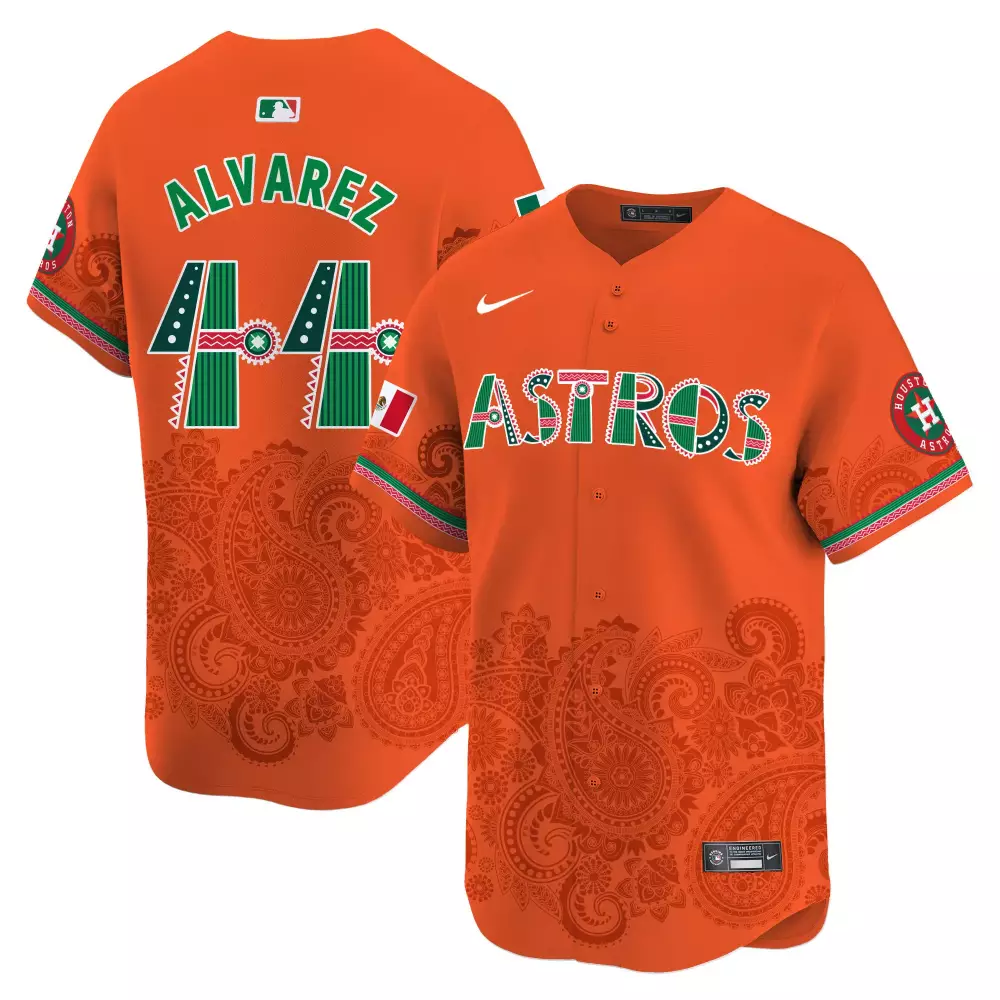 Yordan Alvarez Houston Astros Paisley Mexico Jersey | Orange Printed | Limited Edition Fan Gear | For Men