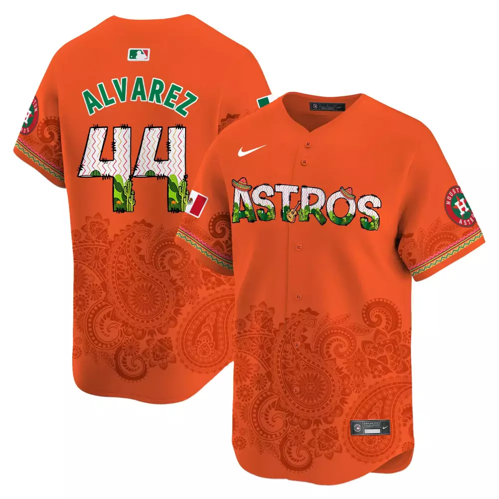 Yordan Alvarez Houston Astros Paisley Mexico Jersey | Orange Printed | Limited Edition Fan Gear | For Men